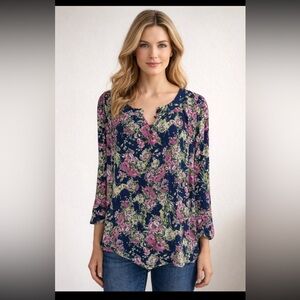 SO IT IS Navy Floral lined Blouse | Women’s XL | Lightweight Flowy Top
